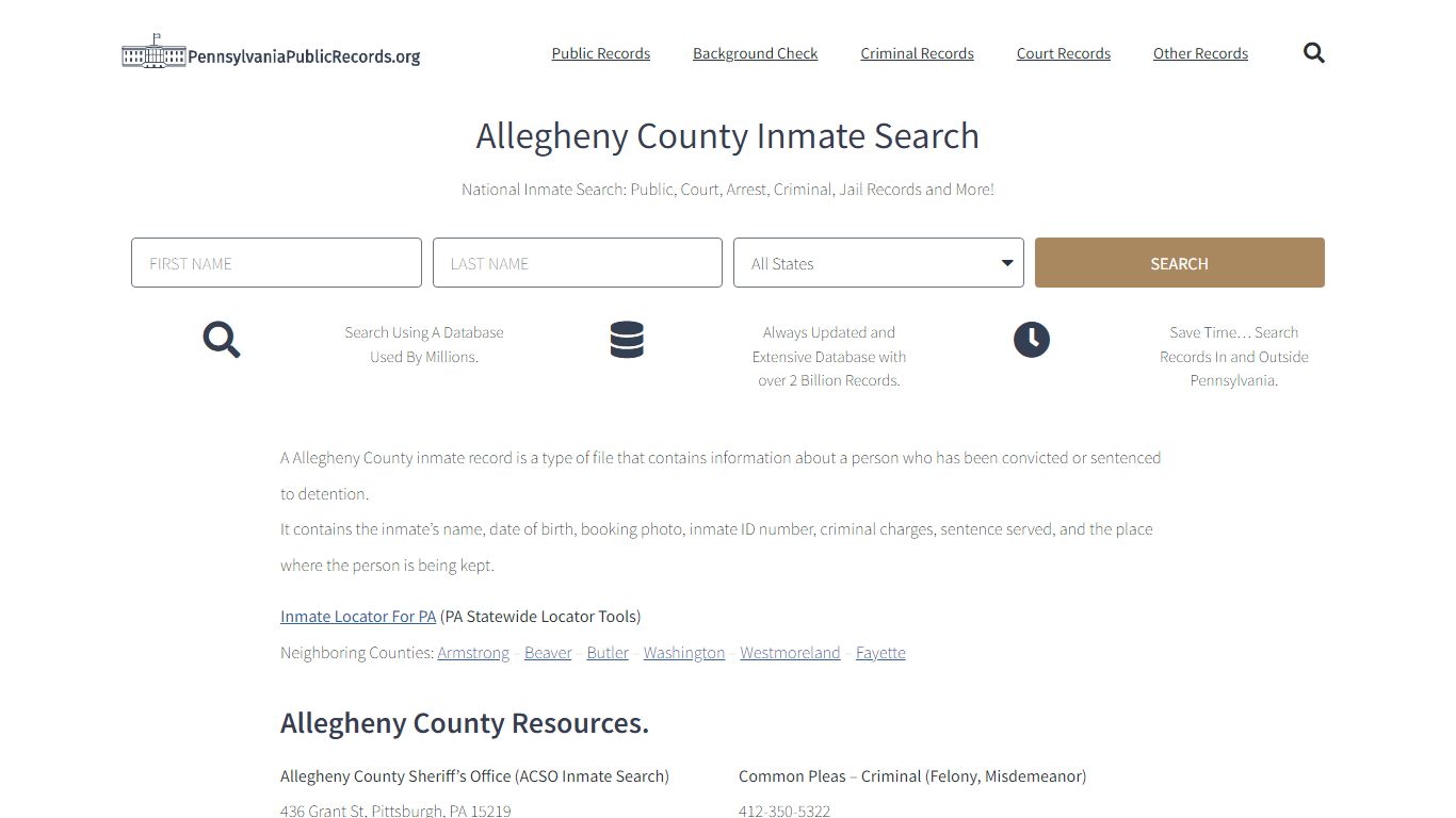 Allegheny County Inmate Search - ACSO Current & Past Jail Records